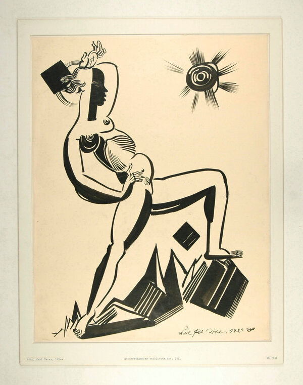 Karl Peter Röhl, o.T. (Gipfelstürmender weiblicher Akt), 1921, Pinsel u. Tusche auf Papier, Klassik Stiftung Weimar, Direktion Museen